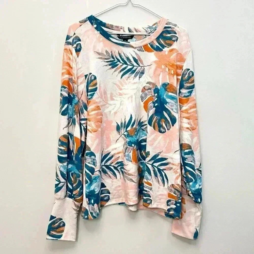 Zac &  Rachel Tropical Floral Print Sweater Pink Peach Women's XL